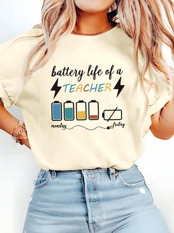Elevate your teaching with the Power Up Your Classroom Style: Essence Battery Life Graphic T-Shirt. With its lightweight material and long-lasting battery design, this shirt will keep you looking and feeling cool while you educate. Show off your love for teaching with this stylish and functional t-shirt.