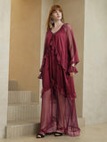 Step into effortless charm with this Purple Chiffon Ruffle Tie-Waist Dress. Its playful ruffles and flattering tie-waist create a fun silhouette, while the modest V-neck and long sleeves keep it perfect for any casual outing or vacation adventure. Light, breezy, and full of personality, this dress is your new go-to for easy, stylish days.