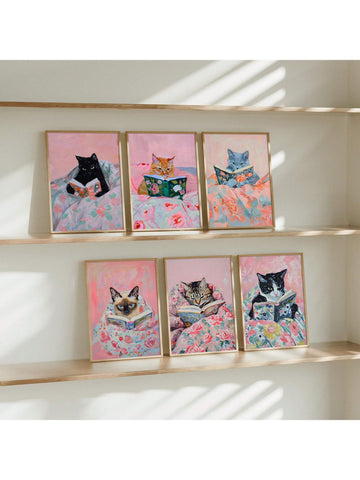 Enhance your reading nook with Purrfect Pages - a set of 6 cat-themed prints designed for book lovers. Featuring playful feline illustrations and quotes, these prints will add charm and character to any bookshelf. Made with high-quality materials, they make a purrfect gift for cat and book enthusiasts alike.