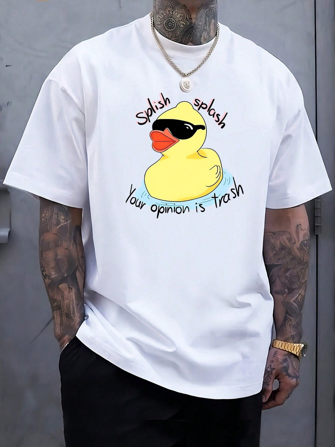 Join the quack pack with our Quirky Cartoon Duck Print Men's T-Shirt. This fun and stylish casual wear features a playful duck print that is sure to make a statement. Perfect for those who don't take themselves too seriously and love a good laugh!