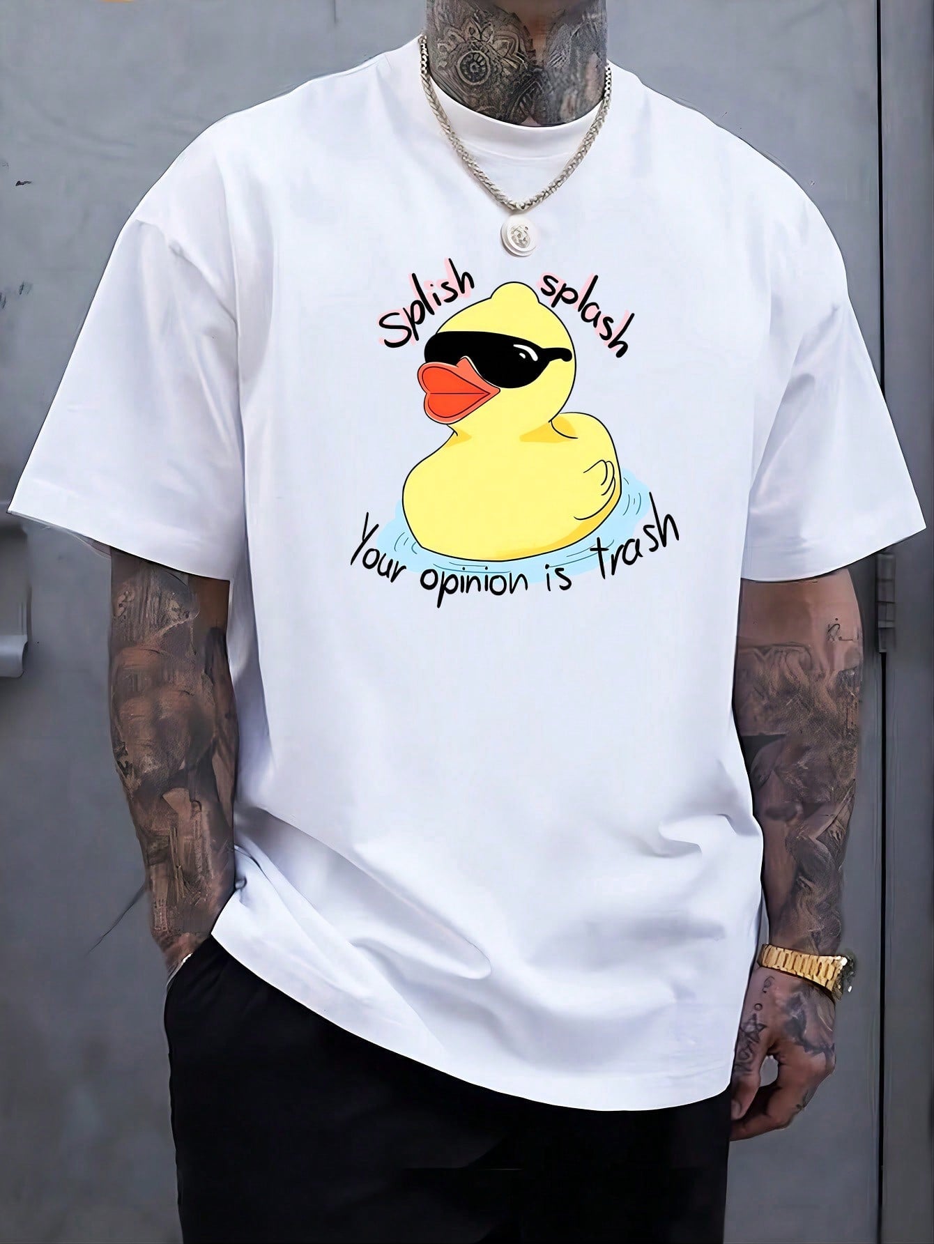 Join the quack pack with our Quirky Cartoon Duck Print Men's T-Shirt. This fun and stylish casual wear features a playful duck print that is sure to make a statement. Perfect for those who don't take themselves too seriously and love a good laugh!