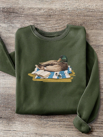 Stay cozy and stylish this autumn/winter with our Quirky Charm: Green Headed Duck Print Fleece Sweatshirt. Featuring a playful green headed duck print and soft fleece material, this sweatshirt is perfect for adding a quirky touch to your wardrobe. Get your quack on and embrace the colder months in style!