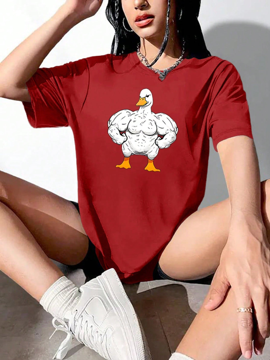 This Quirky Duck Print Casual T-Shirt for Women is the perfect addition to your wardrobe for your spring adventures. With its fun and unique duck print design, it adds a touch of personality to any outfit. Made for comfort and durability, it's also great for your daily sports activities. Get yours now and stand out from the crowd!