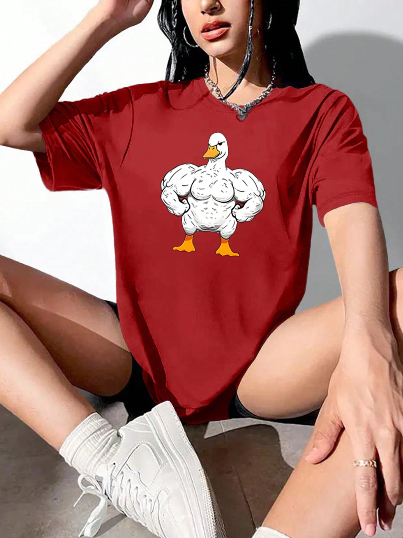 This Quirky Duck Print Casual T-Shirt for Women is the perfect addition to your wardrobe for your spring adventures. With its fun and unique duck print design, it adds a touch of personality to any outfit. Made for comfort and durability, it's also great for your daily sports activities. Get yours now and stand out from the crowd!