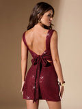 Get ready to dazzle in our Radiant Elegance dress! This stunning sequined dress features a draped neckline, elegant bow back, and a flirty slit. Perfect for any special occasion, this dress will have you shining bright all night long.