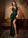 Sparkle and shine in our Radiant Glamour Dress! With an asymmetrical sequin design and a daring split thigh and backless design, this formal dress is perfect for making a statement. Be the center of attention and radiate confidence wherever you go in this glamorous dress.