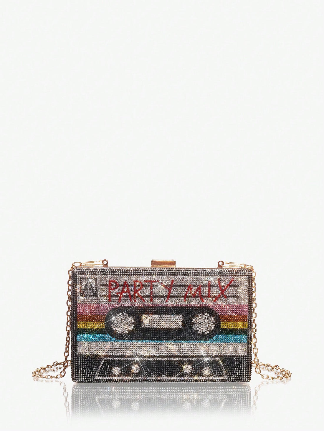 This chic clutch bag is the perfect accessory for any fashion-forward woman. With a unique radio-shaped design adorned with radiant rhinestones, it's sure to make a statement. The interior provides ample space for all your essentials, making it not just stylish but functional as well. Elevate your outfit with this glamorous clutch bag.
