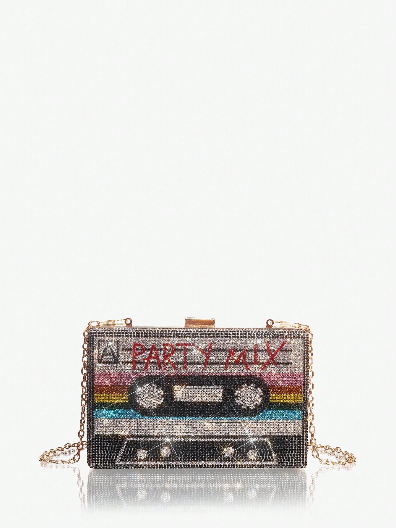 This chic clutch bag is the perfect accessory for any fashion-forward woman. With a unique radio-shaped design adorned with radiant rhinestones, it's sure to make a statement. The interior provides ample space for all your essentials, making it not just stylish but functional as well. Elevate your outfit with this glamorous clutch bag.
