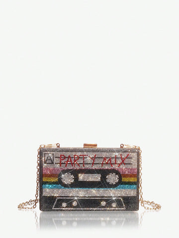 This chic clutch bag is the perfect accessory for any fashion-forward woman. With a unique radio-shaped design adorned with radiant rhinestones, it's sure to make a statement. The interior provides ample space for all your essentials, making it not just stylish but functional as well. Elevate your outfit with this glamorous clutch bag.