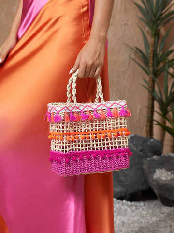 Experience effortless boho chic style with this handcrafted woven handbag, featuring fringe detailing for added flair. Made from high-quality materials, this bag is not only fashionable but also durable for everyday use. Elevate any outfit with this must-have accessory.