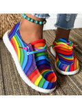 Introducing Rainbow Steps: Women's Colorful Printed Casual Sneakers. Embrace bold style with our vibrant, eye-catching design. Made from durable materials, these sneakers provide both fashion and function. Perfect for casual wear, these shoes will add a pop of color to any outfit. 