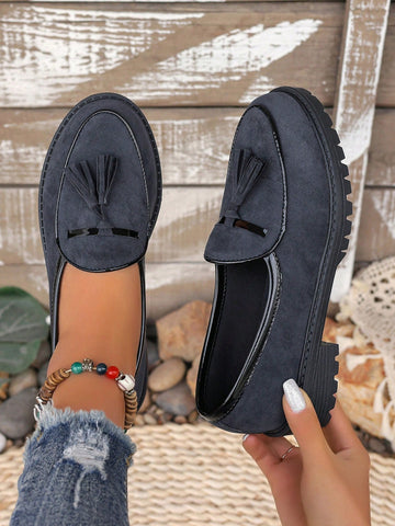 Step back in time with these retro-inspired fringed loafer flats! These slip-ons combine vintage charm with modern comfort, featuring a thick sole for extra cushioning and a pointed toe for that classic edge. The playful fringe detail adds a touch of fun to any outfit. Perfect for the fashion-forward woman who wants style without sacrificing comfort!