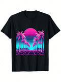 Transport yourself back to the neon-soaked 80s with this eye-catching vaporwave t-shirt! Featuring a dreamy sunset and palm tree design, this summer tee captures that perfect retro aesthetic you've been searching for. Rock this conversation starter at beach parties, summer festivals, or just while cruising around town with the windows down and synthwave blasting. Nostalgia never looked so cool!