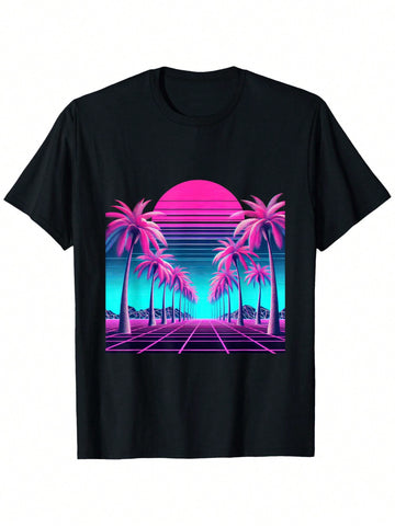 Transport yourself back to the neon-soaked 80s with this eye-catching vaporwave t-shirt! Featuring a dreamy sunset and palm tree design, this summer tee captures that perfect retro aesthetic you've been searching for. Rock this conversation starter at beach parties, summer festivals, or just while cruising around town with the windows down and synthwave blasting. Nostalgia never looked so cool!