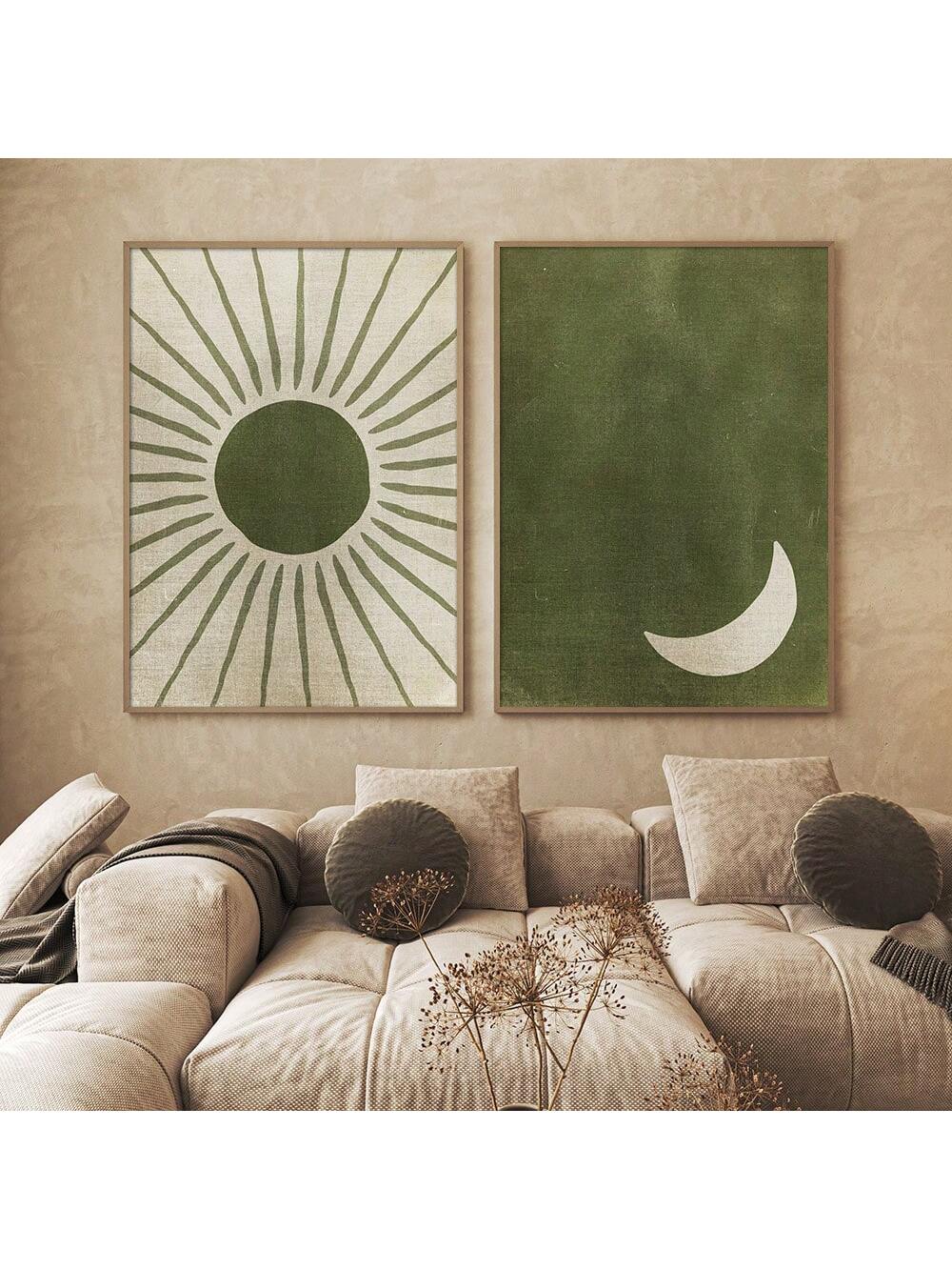 Bring celestial vibes to your walls with this groovy retro boho art print set! Featuring a minimalist moon and sun design in soothing green tones, these canvas prints are the perfect way to add cosmic charm to any room. Whether you're decorating a bedroom, living room, or creative space, this set captures that effortless bohemian aesthetic without the clutter. Mix and match with your existing decor or let them shine as statement pieces. Transform your space into a peaceful sanctuary that celebrates the magi