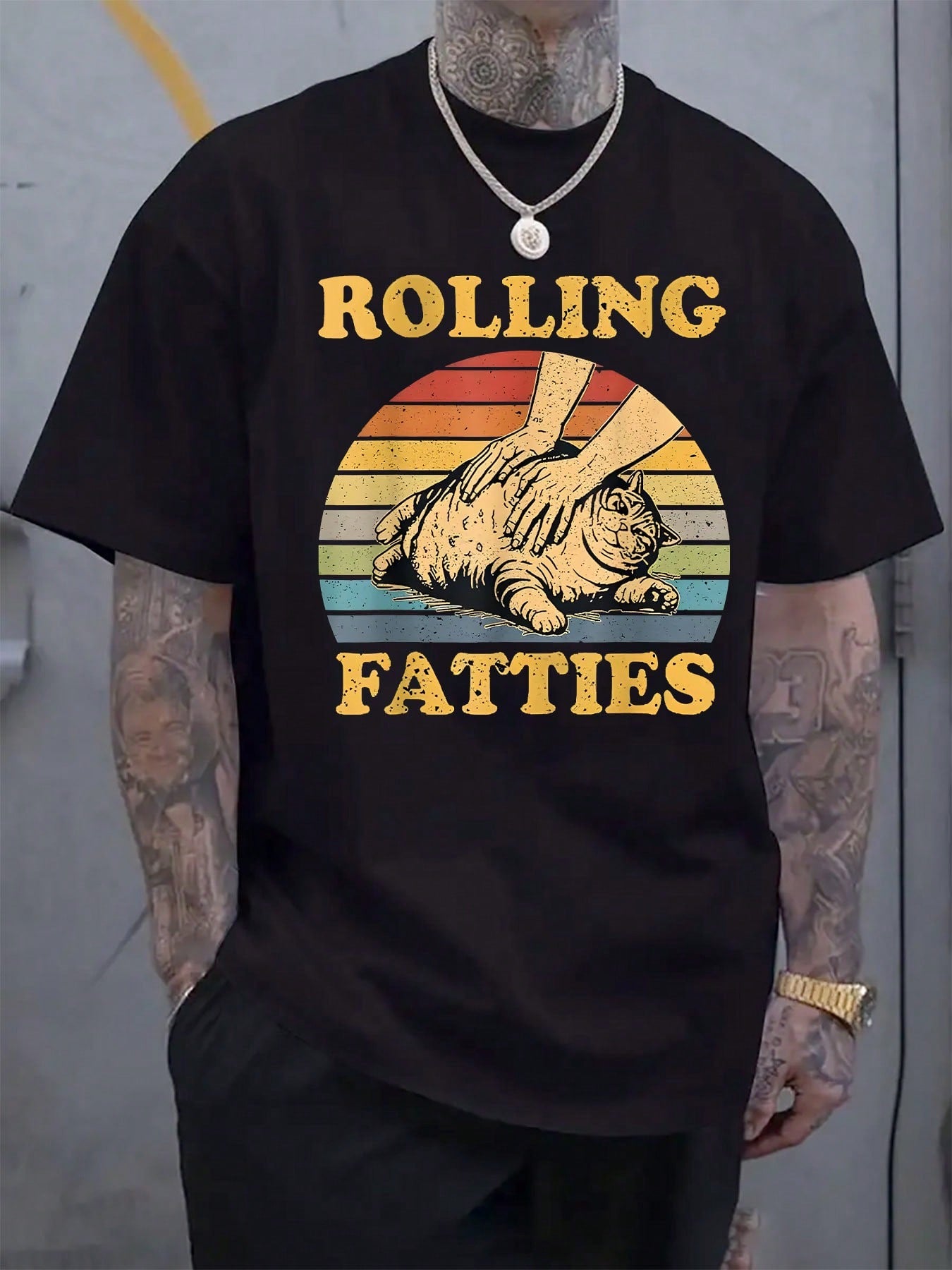 Bring a touch of fun to your summer wardrobe with this Retro Cat Graphic T-Shirt for Men. Featuring a playful cat design set against a vibrant striped background, this casual crew neck tee combines comfort and style effortlessly. Perfect for sunny days, it adds a quirky twist to your everyday look while keeping you cool and relaxed.