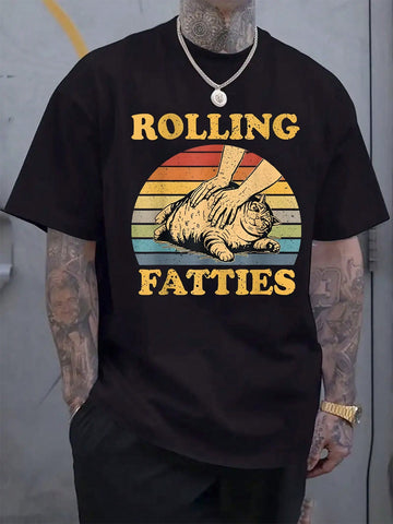 Bring a touch of fun to your summer wardrobe with this Retro Cat Graphic T-Shirt for Men. Featuring a playful cat design set against a vibrant striped background, this casual crew neck tee combines comfort and style effortlessly. Perfect for sunny days, it adds a quirky twist to your everyday look while keeping you cool and relaxed.