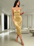 Get ready to turn heads with our Retro Chic Backless Twist Front Bodycon Dress. Featuring a unique twist front and flirty side split, this dress is perfect for making a statement. Its backless design adds a touch of retro charm. Feel confident and chic in this bodycon dress.
