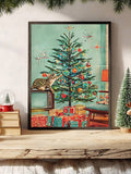 Decorate for the holidays with a Retro Christmas Cat Canvas Poster featuring vintage Santa and tree art, perfect for cat lovers and mid century homes.