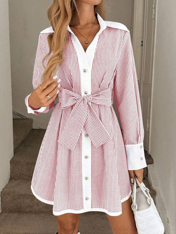 Step back in time with this charming retro-inspired A-line dress that brings vintage flair to your everyday wardrobe. The bold color-block design creates eye-catching contrast, while playful lantern sleeves add a whimsical touch that's totally on-trend. A front tie detail cinches the waist for a flattering silhouette that works for casual outings, weekend adventures, or whenever you want to make a style statement. Perfect for anyone who loves mixing nostalgia with modern comfort.