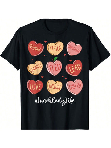 Love your job as a lunch lady? Then show it off with this fun and retro t-shirt featuring heart-shaped food and a punny message for Valentine's Day. Perfect for adding some humor to your work wardrobe and spreading love to those around you!