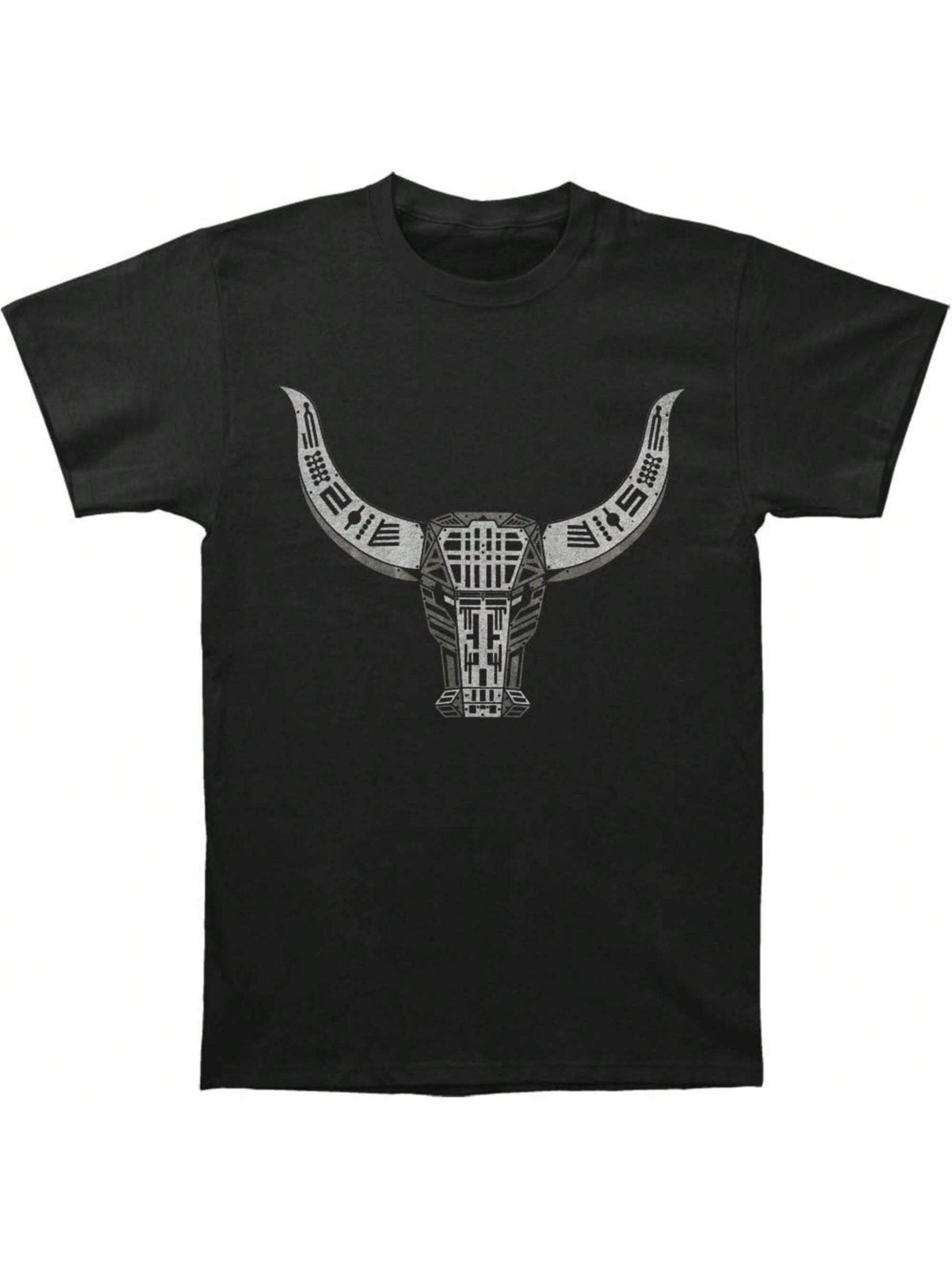 Roam in style with this Retro Men's Bull Head 2014 Tour T-Shirt in sleek black. Featuring a retro design and bold bull head graphic, this tee is perfect for any music lover. Embrace your inner rocker and add some edge to your wardrobe.