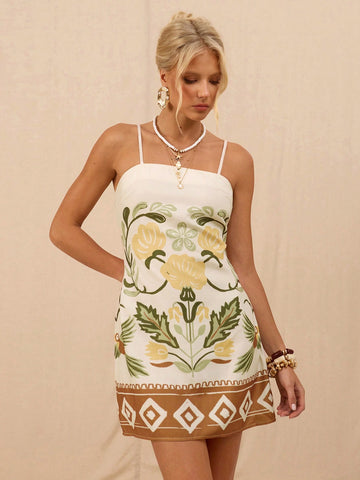 Retro Off-Shoulder Linen Mini Dress for Women