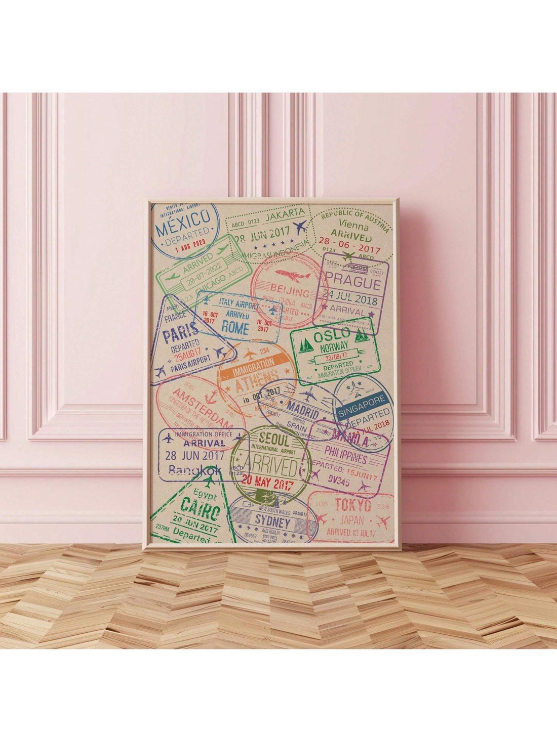 Bring a dash of wanderlust to your space with this Retro Passport Stamps Wall Art. Featuring a playful collection of vintage travel stamps, this canvas print turns any bedroom or living room into an adventurous getaway. Perfect for dreamers and globe-trotters, it adds unique character and a fun, nostalgic vibe to your decor. Let your walls tell stories of far-off places and inspire your next journey!