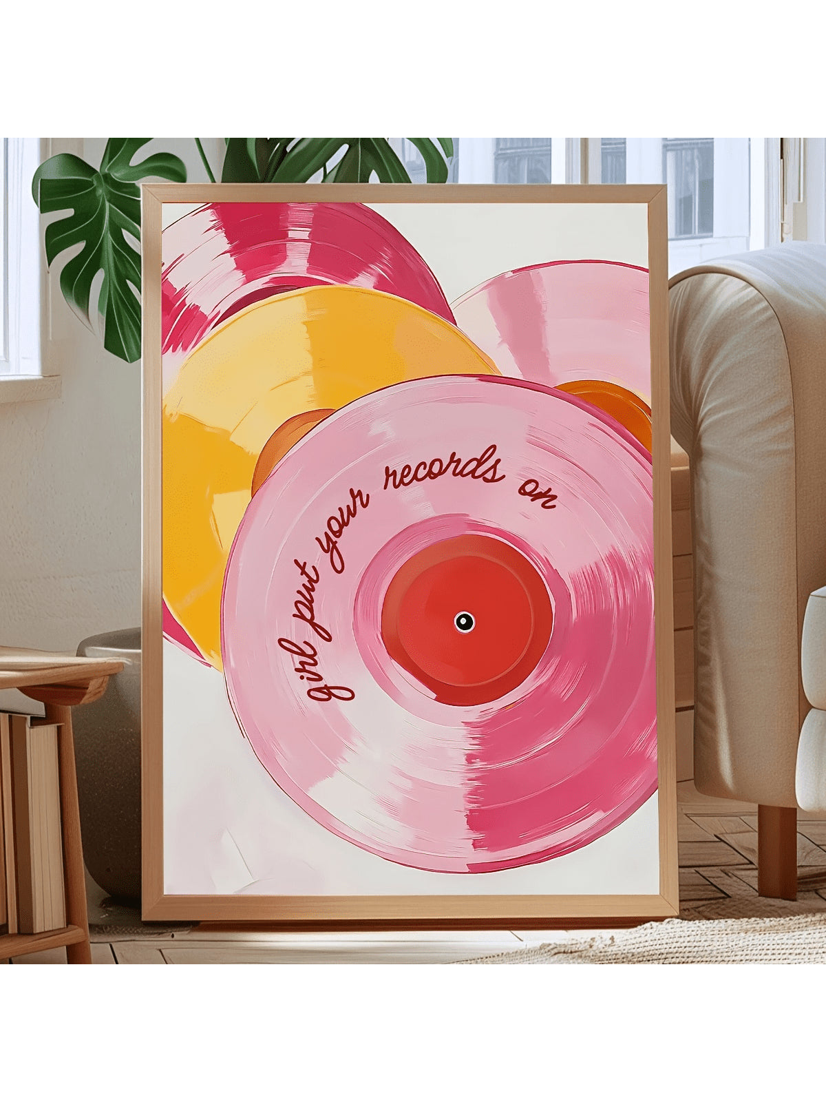 Add a splash of vintage charm to your space with this Retro Pink Vinyl Record Canvas Poster. Perfect for music lovers, it brightens up any living room or bedroom with its playful design and stylish vibe. Celebrate your passion for classic tunes while giving your walls a fun, colorful upgrade.