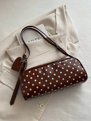 Image 1 - front view of Retro Polka Dot Handbag – Chic Versatile Shoulder Bag with Tassel for Summer 2026