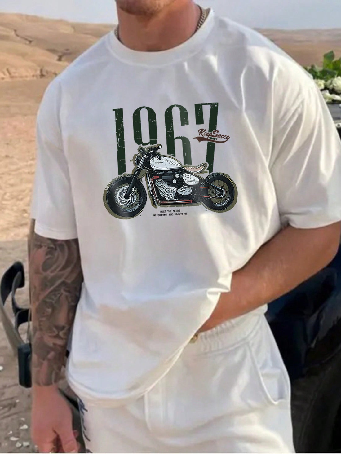 Unleash your inner rebel with our Rev Up Your Style: Men's Motorcycle Letter Graphic Tee. Made for the daring and stylish, this tee features bold, eye-catching motorcycle letter graphics that will make a statement wherever you go. Crafted with high-quality materials, it offers both comfort and style for any occasion. Rev up your wardrobe and turn heads with this must-have tee.