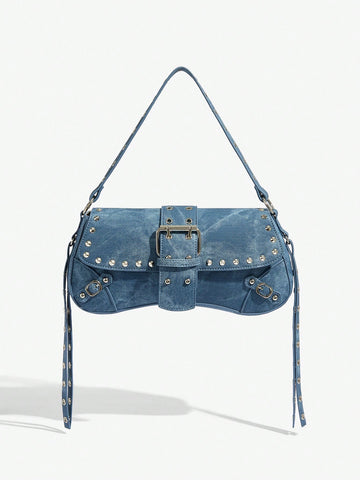 This Riveting Style: Chic Shoulder Bag for Women and Teenagers is the perfect addition to any wardrobe. Made with quality materials, it features a stylish and eye-catching riveting design. With its chic and versatile style, it is perfect for any occasion and will elevate any outfit. 