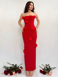 Experience love in style with our Romantic Elegance dress. The bold red color and 3D heart print make a statement, while the figure-hugging design flatters your curves. Perfect for a romantic date night, this dress adds a touch of playfulness to any occasion.