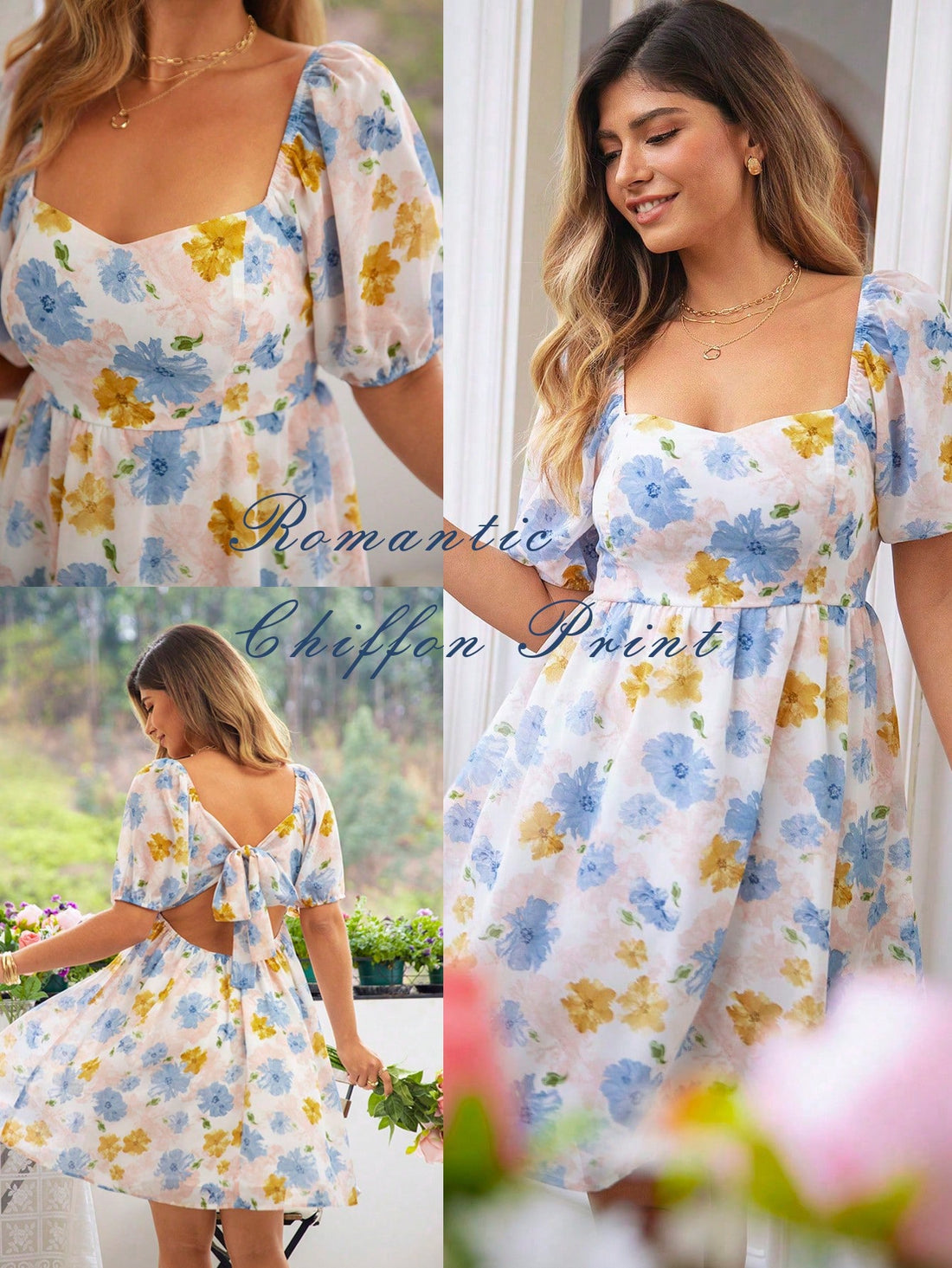 Step into effortless charm with this Romantic Floral Chiffon Babydoll Dress. Its lightweight chiffon and playful back tie create a flirty, breezy look perfect for vacation days or everyday adventures. The delicate floral pattern adds a touch of whimsy, making it an easy favorite for sunny afternoons and spontaneous outings.