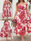 Step into charm and comfort with this Romantic Floral Plus Size A-Line Dress. Its flowing silhouette flatters every curve, while the vibrant floral pattern adds a touch of whimsy perfect for elegant parties or sunny vacations. Feel confident and carefree as you twirl through special moments in this playful, flattering dress made just for you.