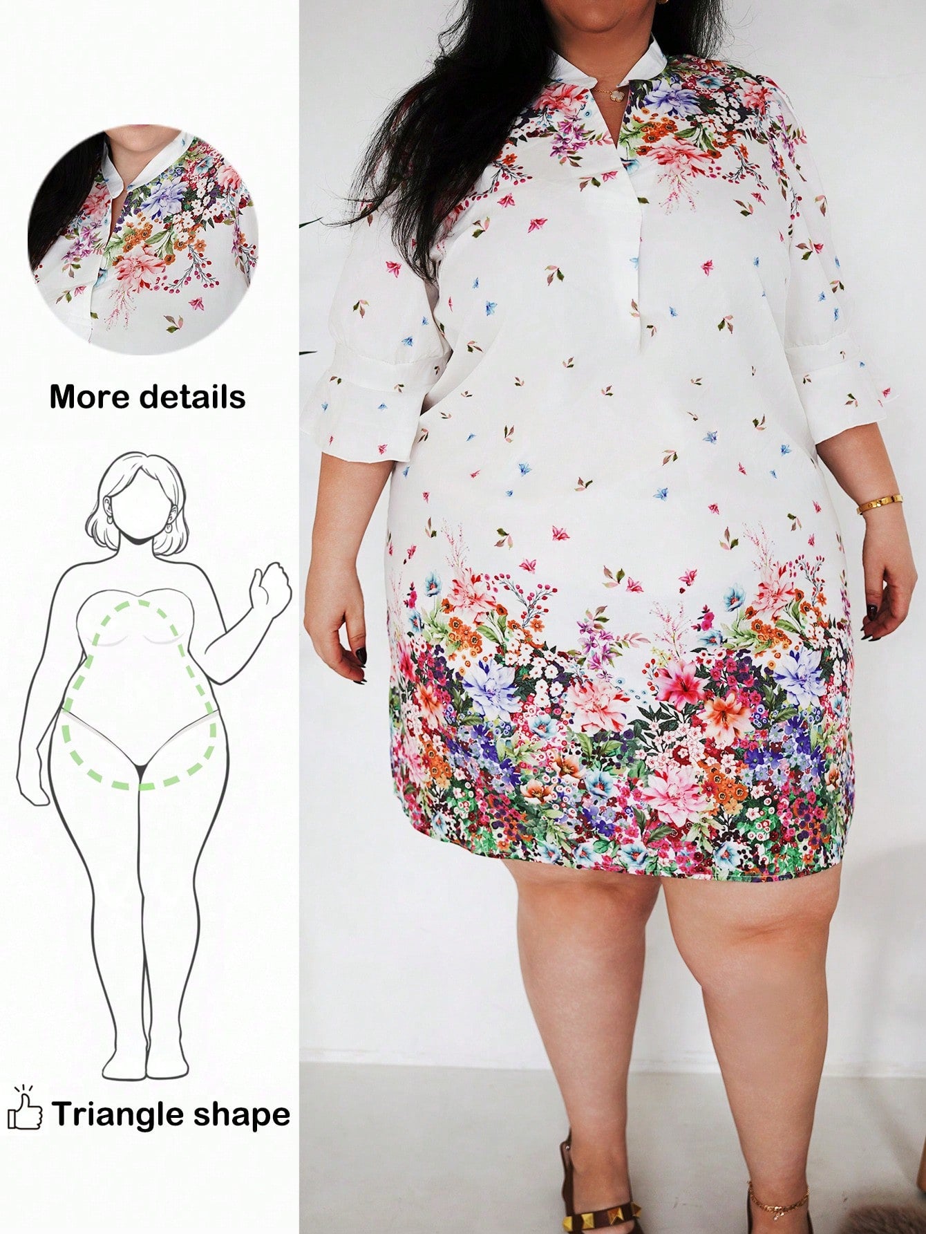 Embrace your curves in this charming floral V-neck dress that's equal parts romantic and effortlessly wearable. The soft, flowing fabric drapes beautifully while the classic V-neckline adds a touch of elegance to your everyday look. Whether you're heading to a holiday gathering or packing for a getaway, this versatile piece transitions seamlessly from casual brunch to evening plans. The vibrant floral print brings joy to any wardrobe, while the generous plus-size fit ensures you feel confident and comfortab