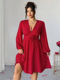 Elevate your special occasion style with this stunning red dress that celebrates curves with confidence! The flattering V-neckline draws the eye upward while the intricate 3D floral embellishments add romantic dimension and texture. Crafted in plus sizes, this dress combines elegance with playful charm—perfect for weddings, date nights, or any moment worth dressing up for. The rich red hue commands attention while the dimensional florals keep things interesting. Slip into sophistication and let your persona