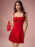 This flirty mini dress is perfect for summer dates and vacations. With its romantic solid color and spaghetti straps, it's sure to turn heads and make you feel confident and beautiful. Lightweight and comfortable, it's a must-have for any warm weather wardrobe. Get ready to make lasting memories in this playful dress!
