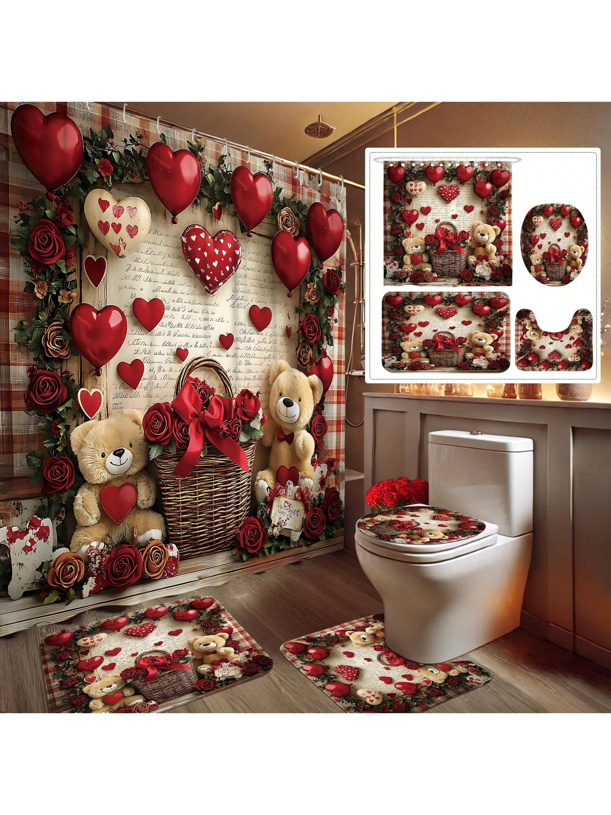 Get in the mood for love with our Romantic Valentine's Day Shower Curtain & Mat Set! Featuring a beautiful love floral heart design in vibrant red and pink, this set will add a touch of romance to any bathroom. With its high-quality material and functional features, it is the perfect addition to your Valentine's Day decor.