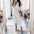 Shop a white ruched shirt midi dress for women with a belted waist and button-front design. Perfect for office wear, workdays, brunch, and everyday style.
