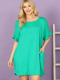 Flirty and fashionable, this Ruffle Short Sleeve Boat Neck dress is perfect for any occasion. The side pockets add a touch of practicality to this playful mini dress. Stay stylish and comfortable with its soft fabric and trendy ruffle sleeves. Dress it up or down, this versatile piece is a must-have for any wardrobe.