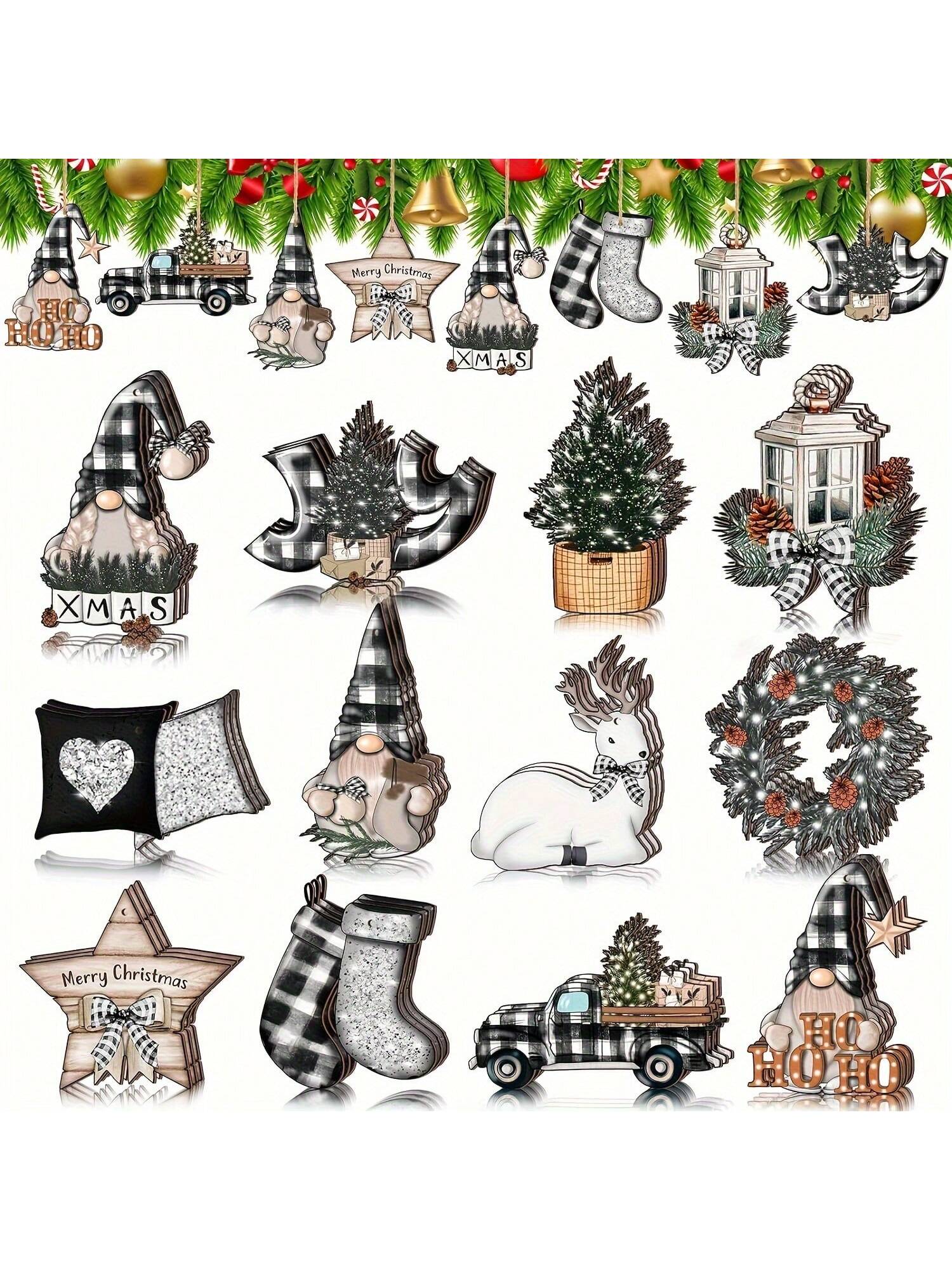 Enhance your holiday decorations with our Rustic Charm 24-piece Christmas Wooden Ornaments Set. Each ornament features a stylish buffalo plaid design, adding a cozy touch to your tree. Made from high-quality wood, these ornaments are durable and long-lasting. Create a charming and festive atmosphere with this beautiful set.