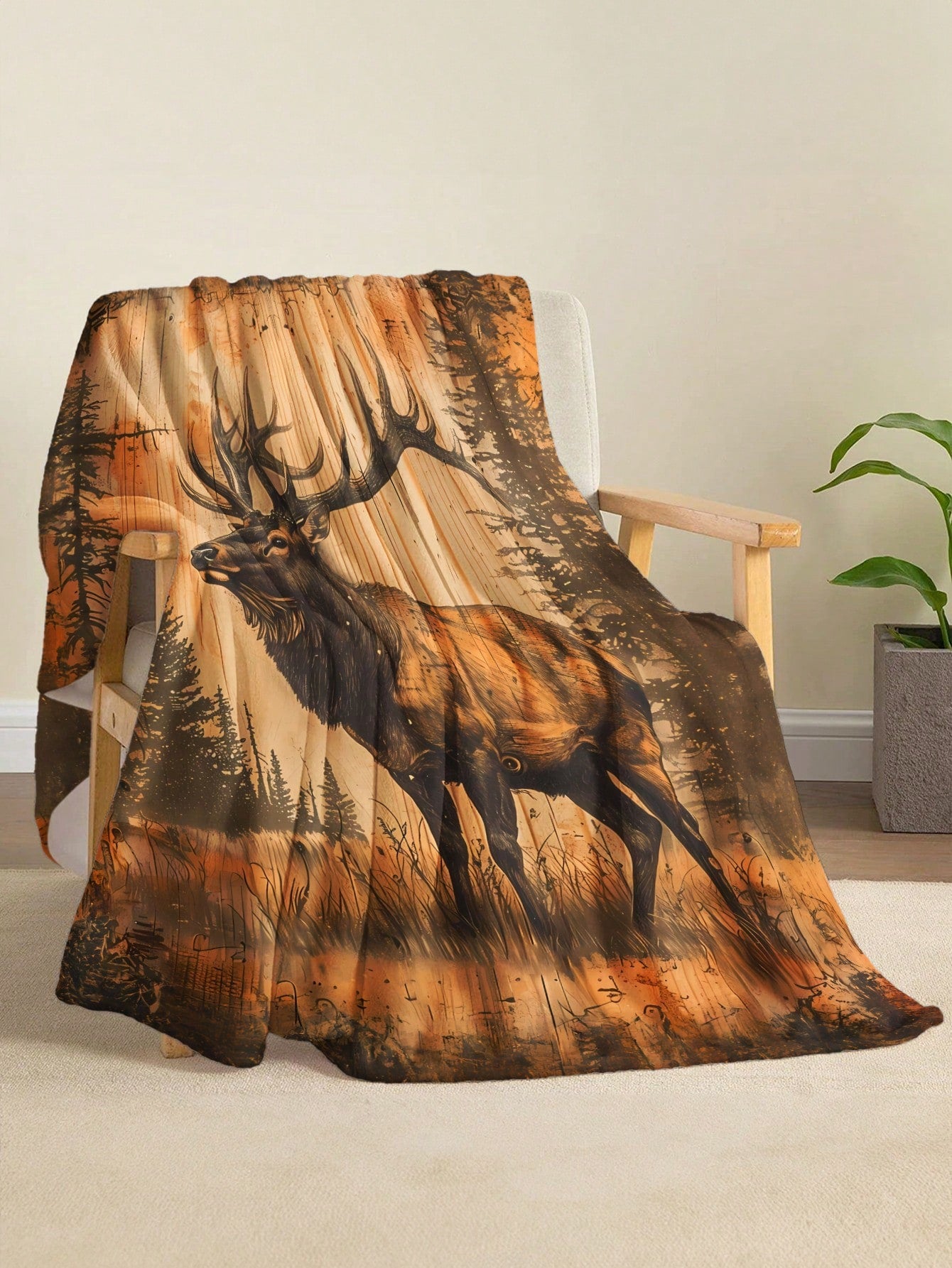 Introducing the Rustic Deer Plush Blanket - your perfect companion for year-round comfort. Made with a cozy woodgrain design, this blanket provides both warmth and style. Its plush material and rustic deer pattern make it a luxurious addition to any room. Snuggle up and enjoy ultimate comfort with this must-have blanket.