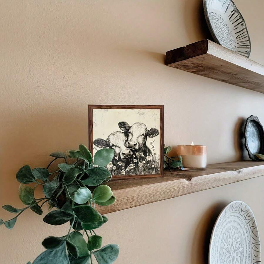 Daisy farmhouse decor in rustic brown wood look frame