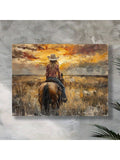 Add a touch of rustic elegance to your home decor with this canvas art print featuring a Western cowgirl on horseback. Perfect for adding a stylish and unique accent to any room. (Giddy up and grab this print before it's gone!)