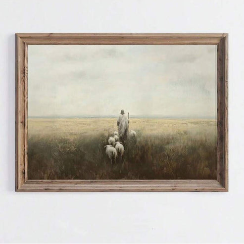 Rustic vintage minimalist Jesus Shepherd Christian canvas wall art
