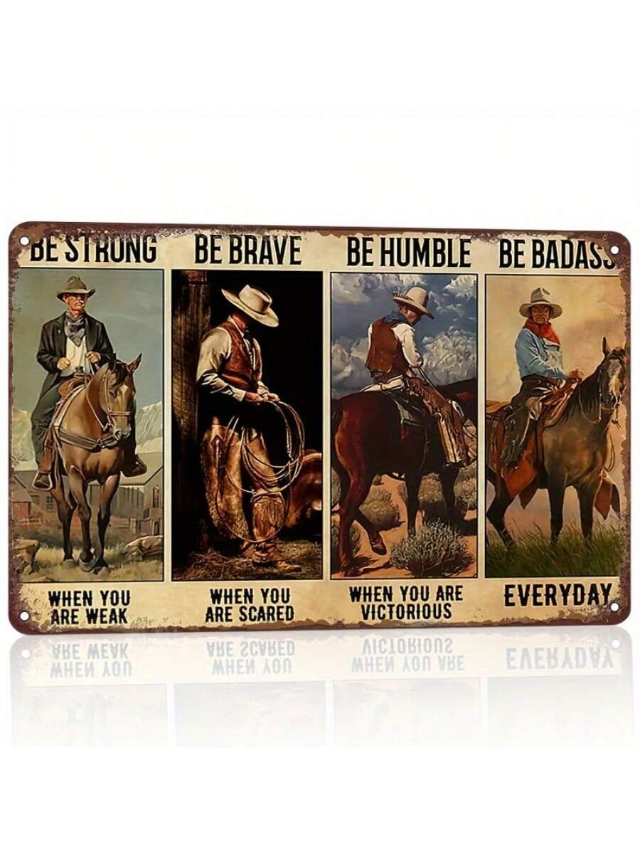 Saddle up your walls with this Rustic Western Cowboy Inspirational Metal Tin Sign! Featuring a charming design perfect for horse lovers and country enthusiasts, this sign will add a touch of character and inspiration to any room. Giddy up and add it to your collection today! Yeehaw!
