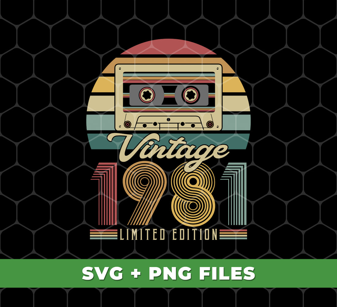 Celebrate a special birthday with this Limited Edition, Vintage 1981 Retro Birthday bundle. Access Digital Files in Png Sublimation format - perfect for personalized party decorations and keepsakes.