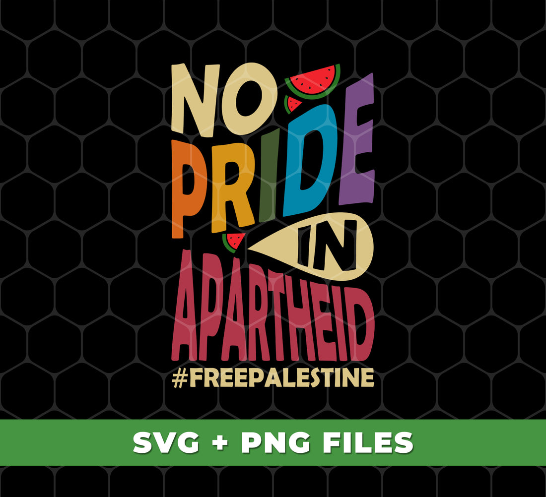 Promote equality and stand against injustice with our "No Pride In Apartheid, Gay Pride, Free Palestine" digital files. Show support for Palestine's LGBTQ community and their fight for freedom with this high-quality PNG sublimation design. Take a stand and make a statement with our powerful design.