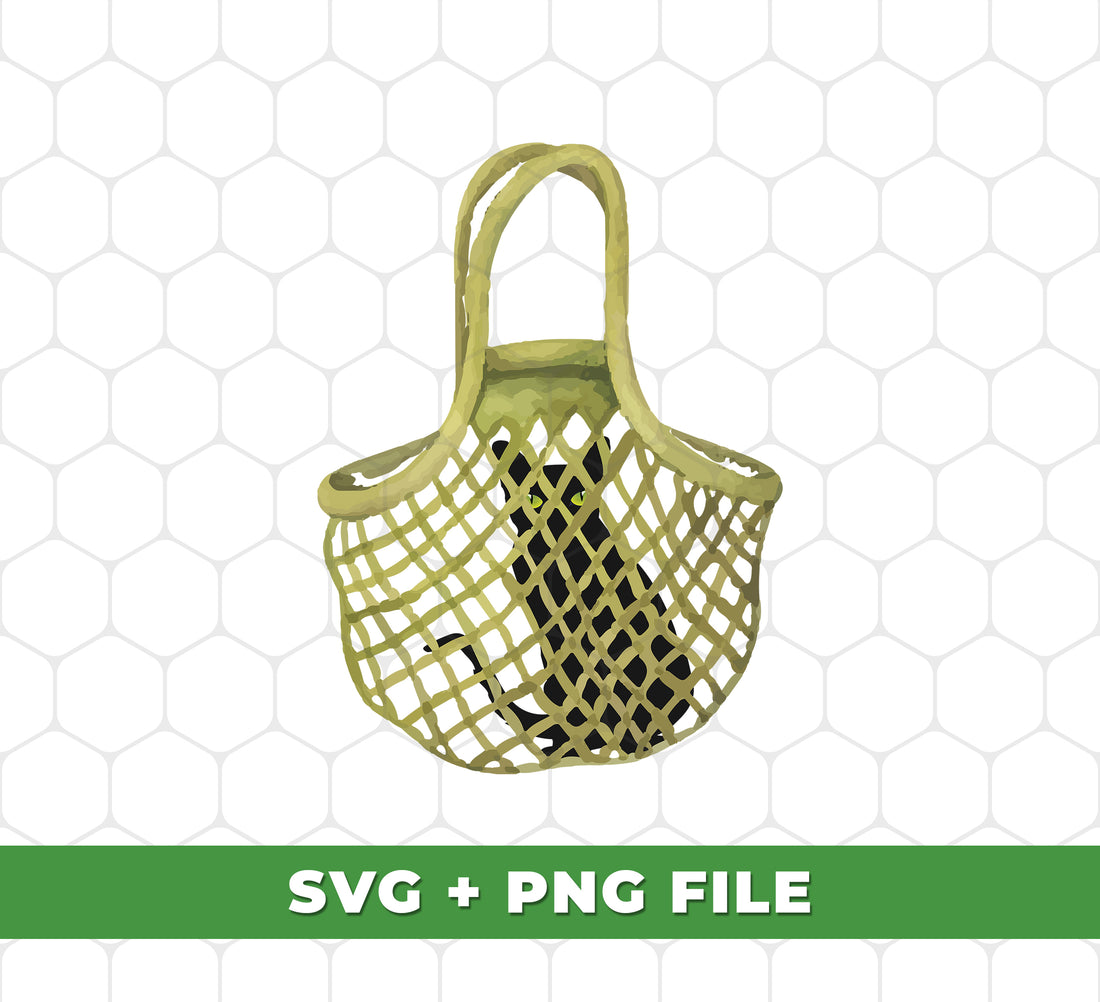 This black cat in a bag is a playful and funny addition to any design. The green net bag adds a pop of color and the digital files make for easy customization. Perfect for sublimation projects with high-quality png files.